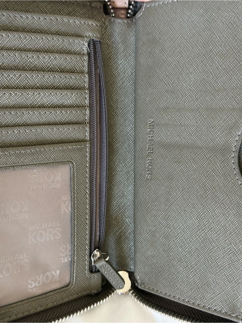 Michael Kors Brown Patent Zip Wallet with Gold Plate